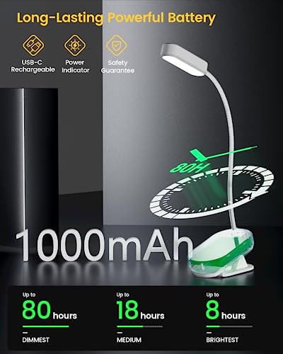 Glocusent 16 Led Mini Book Light For Reading In Bed, Clip On Reading Light, Rechargeable & Long Lasting For 80+Hrs, 3 Colors & 5 Brightness Levels, Perfect Reader Gifts Or Book Lovers, Kids & Travel #TOP4