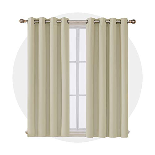 Image of Deconovo Grommet Blackout Curtains Solid Thermal Insulated Room Darkening Energy Saving Window Bedroom, 52x63 Inch, Beige-1 Panel