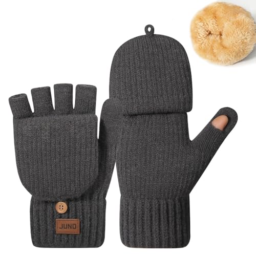 La mejor comparación de Guantes y manoplas para Hombre los preferidos por los clientes. 41 Yaopelky - Guantes convertibles de invierno sin dedos, guantes de punto con gorra para pulgar, media cobertura térmica y completa, varios colores, gris oscuro, talla �nica