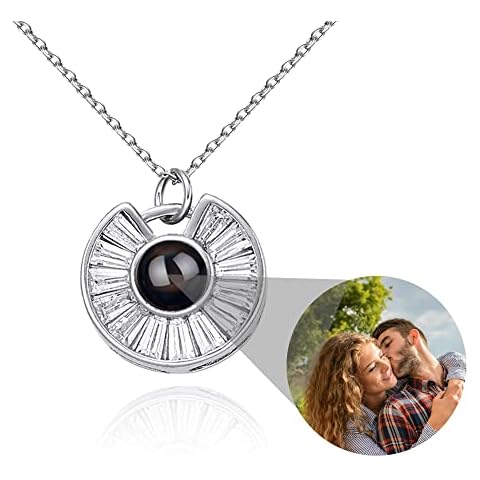 Homgeel Custom Photo Projection Necklace 925 Sterling Silver Personalised Novelty Shape 100 Languages I Love You Necklace with Picture Inside Love Memories Jewelry for Women Gifts for Valentine's Day Cover