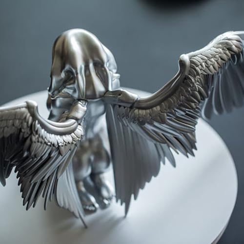Estatua de Ángel Arrodillado Nude de Resina Plateada miniatura 5