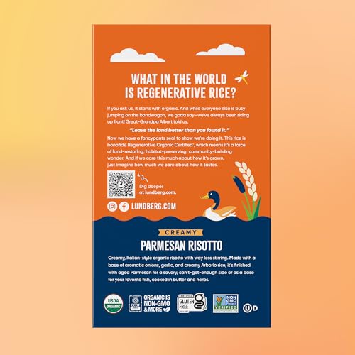 Lundberg Organic Creamy Parmesan Risotto Seasoned Rice - Regenerative Organic Certified Arborio Rice & Seasoning Mix, Gluten Free, 5.5 Ounce Box