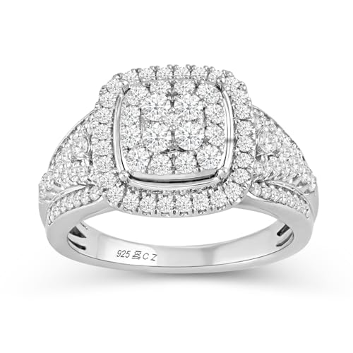 Jewelili 925 Sterling Silver Diamond Ring for Women | 1.0 CTW Bridal Wedding Engagement Rings | H Color I1 Clarity | Lab Grown Diamond Ring | Size 6,7 & 8