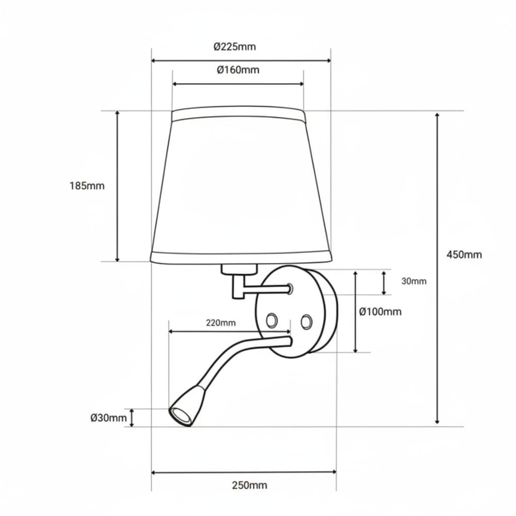 BARCELONA LED Aplique de Pared para Lectura MAR II con Casquillo E27 y Foco LED Flexible 3W 2400K Luz Cálida, Lámpara de Cabecero con Pantalla de Tela, Doble Interruptor, Blanco para Dormitorio