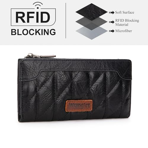 Image of Montana West Wrangler Womens Wallet Slim Black Wallet for Women Bifold Quilted Wallets, Card Cases & Money Organizers Ladies Female Minimalist Travel Wallet with Coin Purse