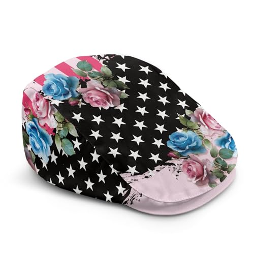 Casquette plate rose légère à motifs étoiles et rayures mode