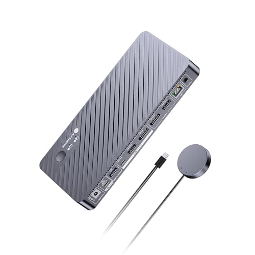 AV Access 8K Docking Station KVM Switch 2 Monitors 2 Computers for Laptop & Desktop, 100W USB C Charge for Laptop, Ethernet, Dual Monitor 8K@60Hz/4K@165Hz, 4xUSB 3.2, Audio, SD, Wired Remote Control