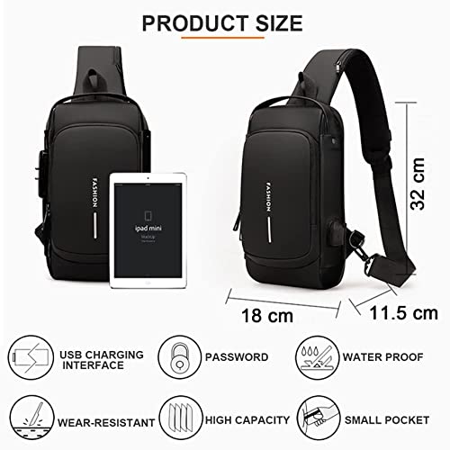 Image of ARURA (LABEL) Multifunction Anti-theft Shoulder Bag Crossbody Bag Travel Sling Bag with USB Port and Code Lock Messenger Backpack Chest Bag for Male Female