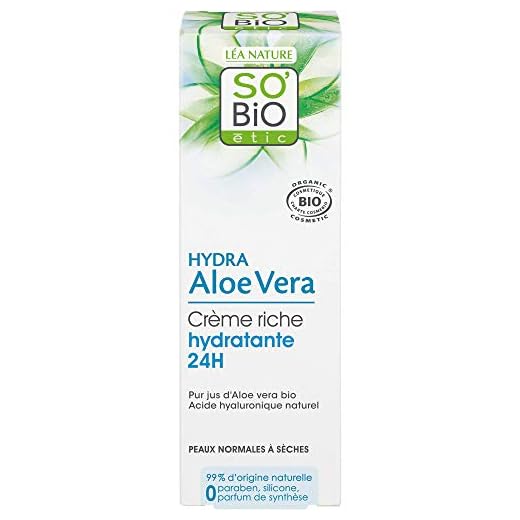 So'bio étic crème riche hydratante 24 h jour au pur jus d'aloe vera bio tube de 50 ml