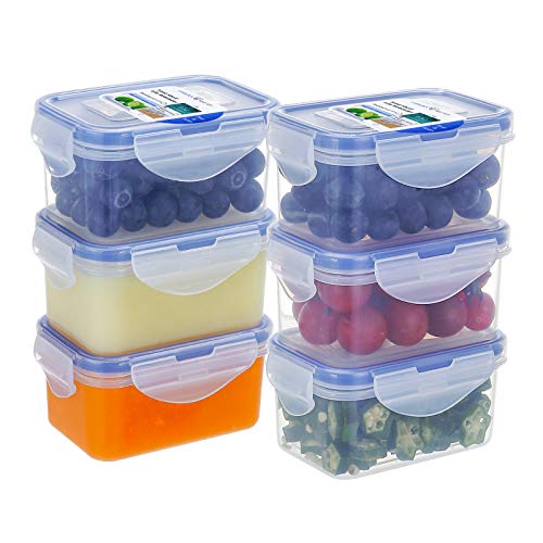 KIGI [6 Pack] 6.1OZ Airtight Plastic Small Bento Box Rectangular Small Storage Boxes Food Storage Containers Set, Microwave, Freezer and Dishwasher Safe