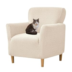 HFCNMY Banquet Armchair Slipcover,Stretch Knitted Jacquard Armchair Cover Washable Chair Covers Soft Chair Slipcovers with Arms Armchair Slipcovers for Living Room Furniture Protector Beige