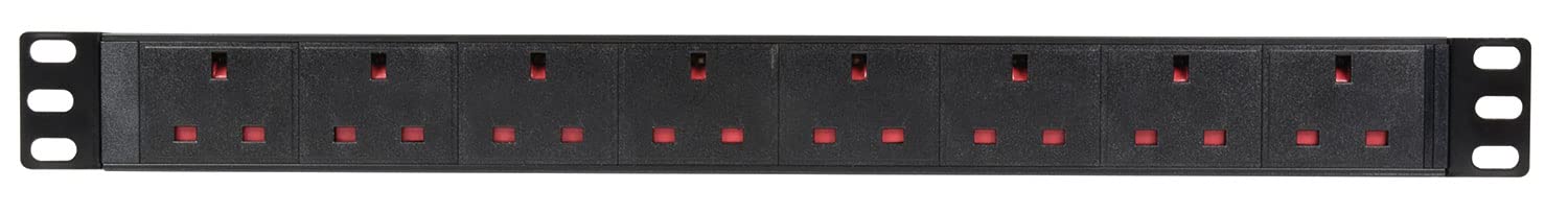 Adastra | Unidad de distribución de energía con 8 enchufes de red británicos | Diseño delgado de montaje en rack de 1U y cable de extensión de 1,8 metros