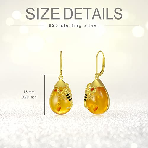 Image of TIGER RIDER Bee /Butterfly /Scorpion /Cactus /Leaf /Beetle 925 Sterling Silver French Clasp Leverback Earrings Amber /Crystal /Citrine /Moonstone /Obsidian /Jade /Rose quartz Pendant Jewelry Gift for Women