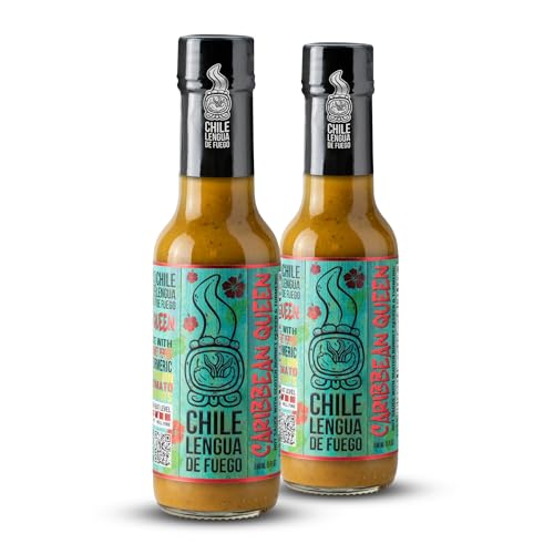 Image of Chile Lengua de Fuego Caribbean Queen - Scotch Bonnet Garden Hot Sauce with Lime, Turmeric & Thyme, 5 oz Bottle (Pack of 2)