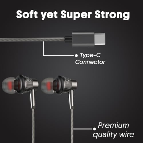 Image of Audify Type-C Wired Earphones Silicone Earmuff, Rich Bass, Clear Sound, Magnetic Buds, Inbuilt Mic, One-Button Control, Wire, Tangle Free, Compatible with iPhone 17 /16 /15 Series (Metallic Black)