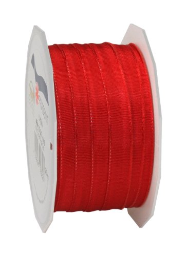 C.E. Pattberg Präsent Lyon - Rollo de Lazo con Alambre metálico (tafetán, 10 mm x 25 m), Color Rojo