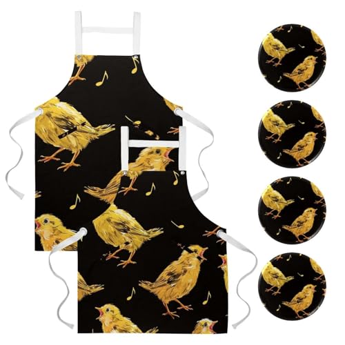 Lot de 2 tabliers de cuisine imperméables réglables imprimé oiseaux