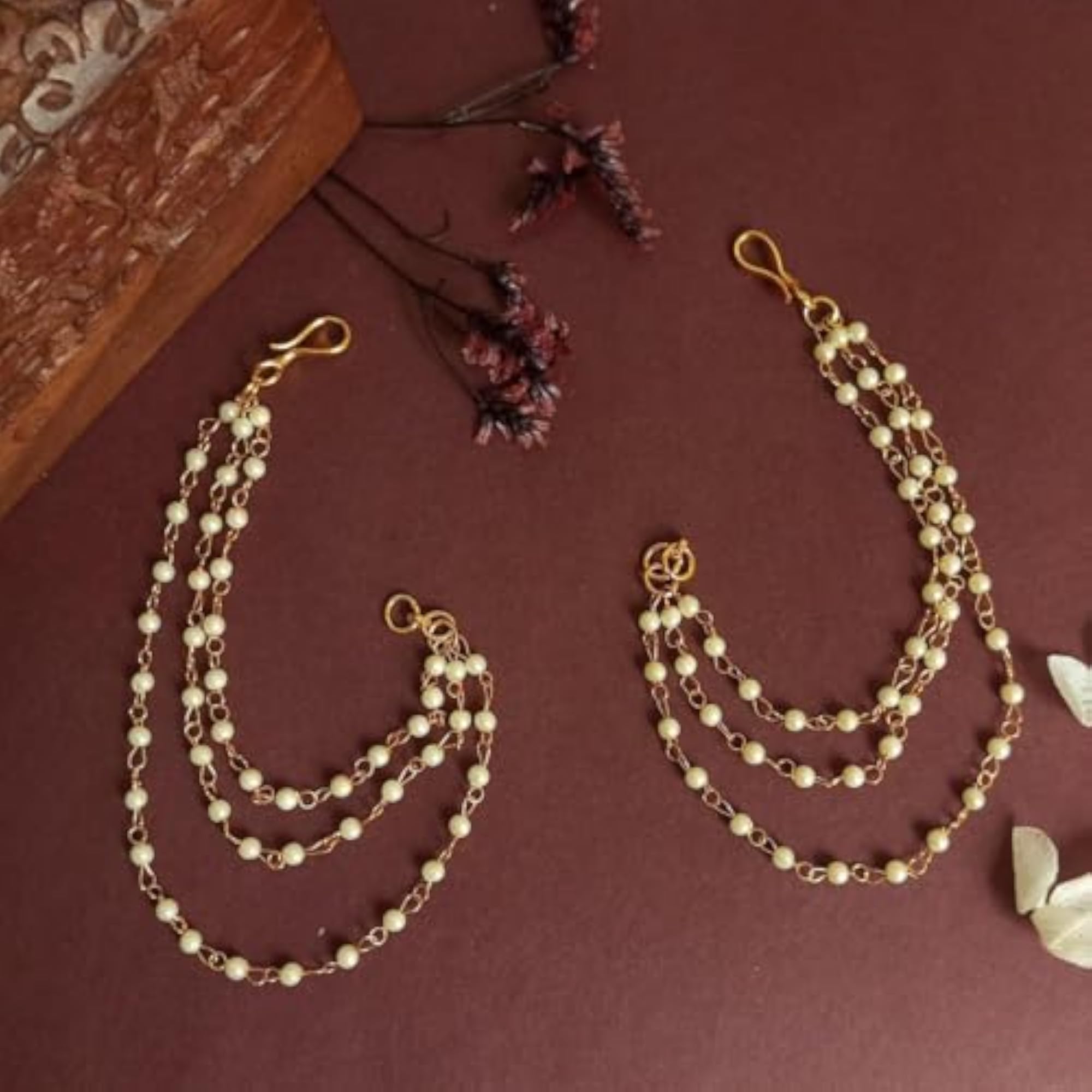 Triple-Layered Pearl Hair Chain, Festive Hair Accessory