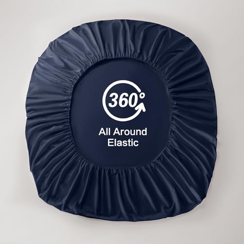 Image of Navy Fitted Sheet,Queen Size Fitted Sheet with Deep Pocket 18 inch,Ultra Soft & Breathable FittedSheet Easily Fits 18 inch to 24 inch Mattress