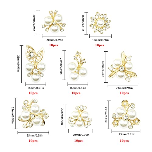80Pcs Pearl Rhinestone Buttons, Flower Rhinestone Embellishments Gold Pearl Buttons Pins Pearl Brooch Alloy Floral Pendants Flat Back Flower Rhinestone Buttons For Jewelry Making Wedding Party Decor #TOP1