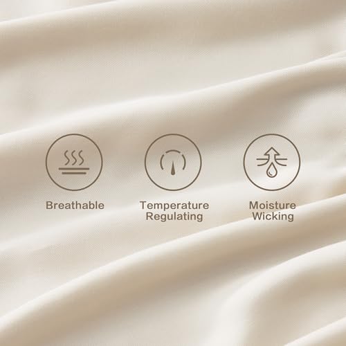 Image of Andency Beige Full Sheets Set 100% Viscose Derived from Bamboo | Cooling Summer Sheets, Deep Pocket Up to 16 inch, Silky Soft Hotel Luxury Breathable Bedding Sheets & Pillowcases