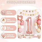 1st Birthday Decorations for Girls, 40 Inch Rose Gold Number 1 Balloon, 18 Inch Foil Heart Star Balloons, Dusty Pink Balloons, Happy Birthday Banner Set for Baby Girl One Year Old Party Decor Backdrop - Image 3