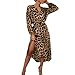 BSLVWG Damen Sexy Leopard Print Midi Kleid Langarm Krawatte Wrap Kleider für Frauen V-Ausschnitt Damen Casual Kleid Herbst Winter (DE/NL/SE/PL, Alphanumerisch, L, Regular, Regular, Braun)