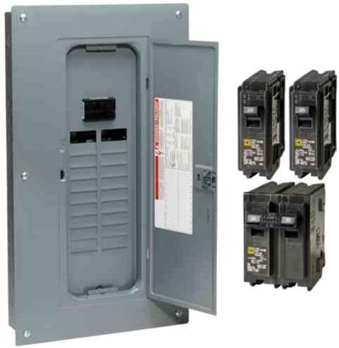 Square D Homeline Load Center with cover open and breakers