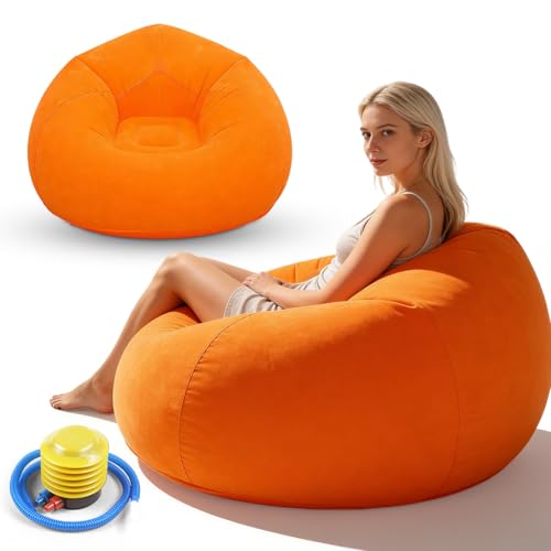 Pouf gonflable avec pompe à air, canapé de plage avec pompe à air, canapé gonflable et imperméable, pour voyage, camping, piscine, plage (orange)