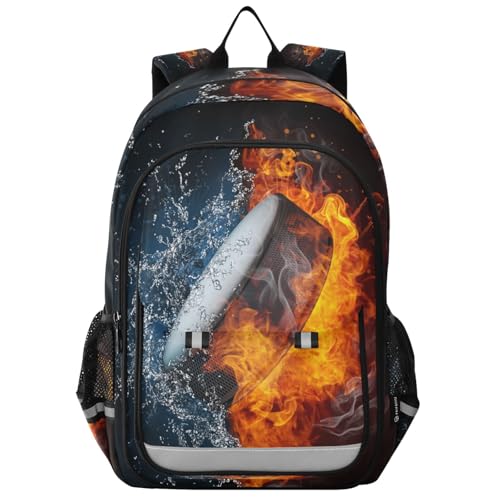 Sac à dos ordinateur portable enfants palet de hockey en feu pour le collège au quotidien
