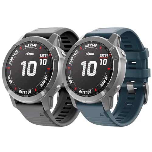 Image of ANCOOL Compatible with Fenix 6X /7X Band 26mm Quickfit Soft Silicone Watch Band Replacement for Fenix 5X /Fenix 8 51mm /Fenix 5X Plus /Fenix 3 /Fenix 6X Pro /Descent Descent MK2i Smartwatches (Black+Slate)