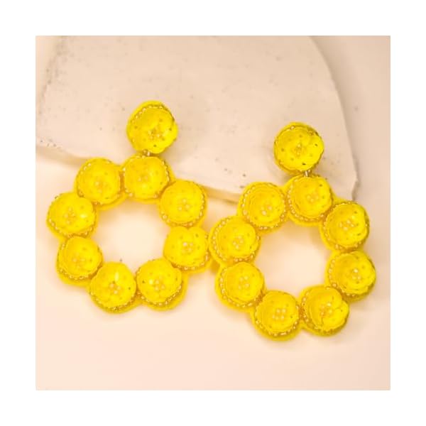 Elegant Yellow Handcrafted Flower Stud Round Sequence Earrings for Haldi Ceremony For Girls,Brides - Image 6