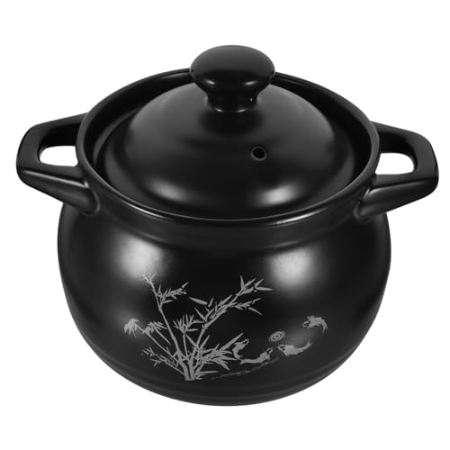 HEALLILY Olla de cerámica con tapa para guisos caseros y sopas, resistente a los álcalis, cacerola de gres con parte inferior plana para calentar uniformemente, asas antideslizantes, adecuada para