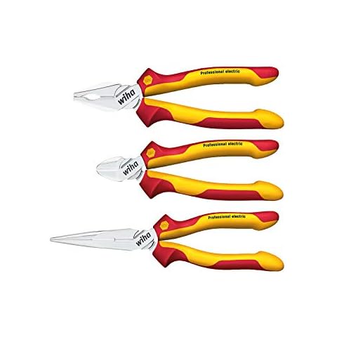 Wiha Zangen Set für Elektriker (26852) 3-tlg. I Universal Kombizange 180mm + Flachrundzange 200mm + Seitenschneider 160mm I Zangenset Elektro VDE Cover