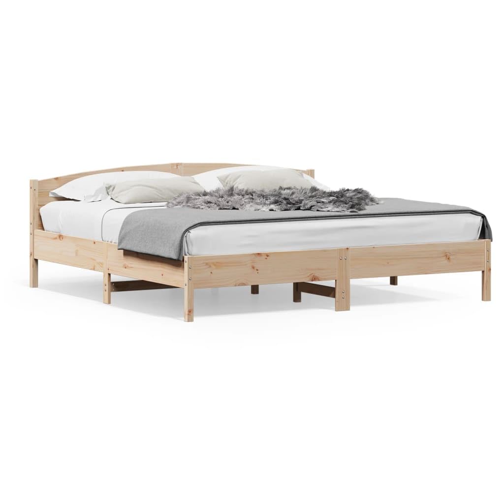 Cama de madera de pino maciza, 180 x 200 cm, sin colchón, cabecero de cama, respaldo, latas de madera contrachapada, resistente, diseño moderno para dormitorio y dormitorio de invitados