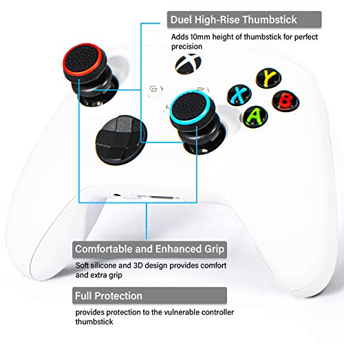 Image of FPS Thumbstick Extender & 3D Texture Rubber Silicone Grip Cover 2 Sets for Xbox Series X /S & Xbox One Controller(Black Red+Blue)