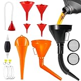 Encuryna 14 Stück Trichter Set, Flexibles Kunststoff EinfüLltrichter Set Trichter mit Schlauch Öltrichter mit Abnehmbarem Öltrichter für KFZ Auto Werkstatt Haushalt
