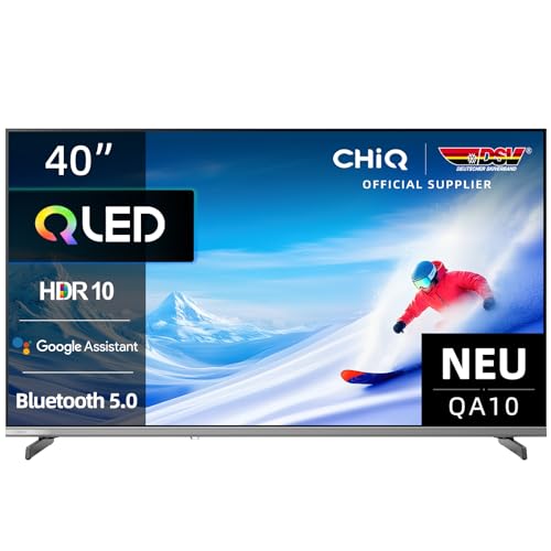 CHIQ 40QA10 40 Zoll Ful-HD QLED Smart TV, HDR10, Dolby Audio, Chromecast, rahmenloses Metallgehäuse, integrierter Triple Tuner (DVB-C/T/T2/S/S2), Airplay, Prime Video