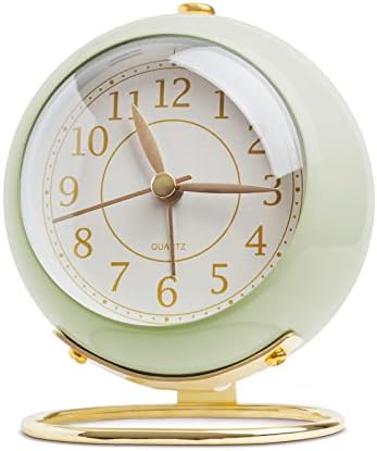 Aldervine Small Desk Clock, Retro Bedroom Table Vintage Analog Alarm Clock, Silent Non-Ticking Gold Clock, Bedside Decor Aesthetic