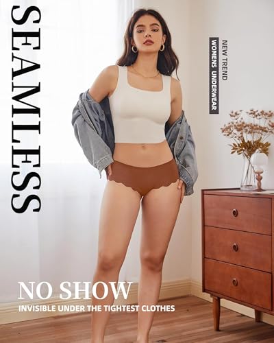 Image of FINETOO 6 pack Seamless Underwear for Women Sexy Low Rise Hipster Wave Edge No Show Bikini Panties Womens Cheeky S-XL