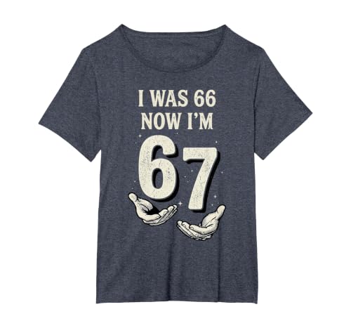 I was 66 Now Im 67 Year Old Funny 67th Birthday Six Seven T-Shirt, Women's Plus, Heather Blue, 6X