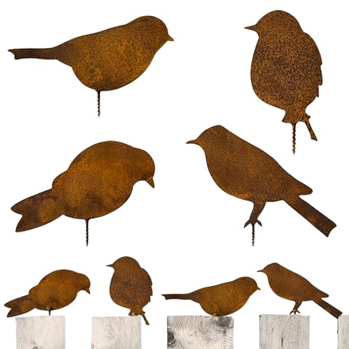sinzau 4 Rost Vögel, Rost Vögel, Rost Deko, Vögel Deko Rostige Gartendeko mit Schraubgewinde, Vögel Gartenstecker Rost Deko Gartendeko für Garten Patio Park Zaun Baum AST Stamm Dekoration