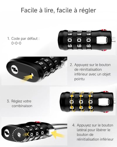 Image of LUGGEX 4 Pack TSA Locks for Luggage, Luggage Locks TSA Approved | Suitcase Locks in Gift Box, Ultra-Light 33g Combination Cable Locks, Easy-Read Dials for Suitcase Backpack Gym, Black-Silver