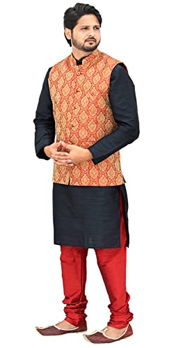 Image of Men's Silk Kurta Pyjama With Waistcoat