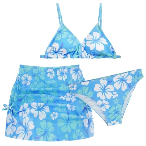 Image of Happy Cherry Swimsuits for Teen Girls Bikini Cute Bathing Suits Kids Tropical Floral 3 Piece Swim Suits with Shorts Skirt
