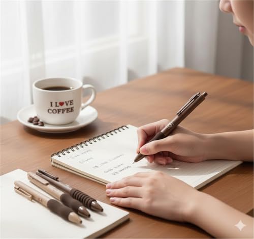 Image of COOFANDY Coffee Theme Kawaii Japanese Stationery Items - 0.5mm,Fine Point Smooth Writing Pens for Journaling, Cute Kawaii Stationery for Girls, Boys, School Office, Return Gift for Kids (Black)
