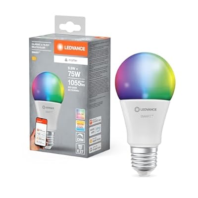 LEDVANCE Lámpara LED SMART+ MATTER  compatible con Google  Alexa  Apple  aspecto esmerilado  9 5W  1055lm  base E27  función RGBW  luz blanca  control por app o voz  vida útil de hasta 20.000 horas