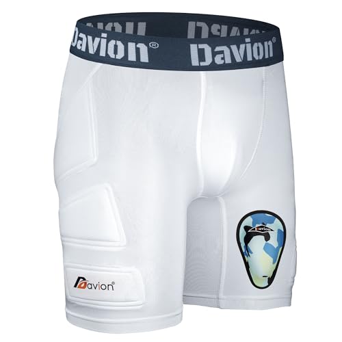 Davion Youth Sliding Padding Shorts with Soft Protective Athletic Cup Boys Briefs Underwear for Football, Baseball, Lacrosse(White-L)