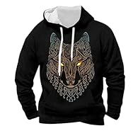 Impressive wolf design: a large, stylized wolf head artfully composed of Celtic and Nordic knot patterns Magical eye-catcher: the eyes of the wolf are held in a bright orange-yellow and seem to glow from the dark design Detailed ornamentation: the en...