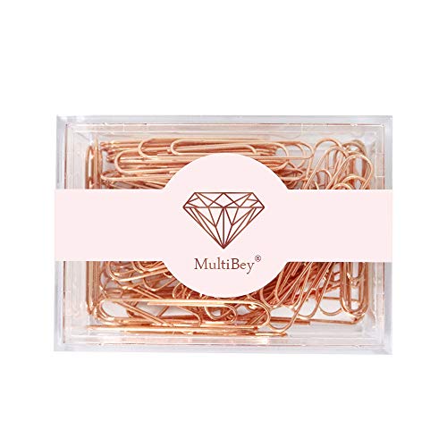 MultiBey Rose Gold Paper Clips Non-Skid Smooth Finish Steel Wire Medium Large Size 70pcs 50mm per Box (Rose Gold, 50mm)
